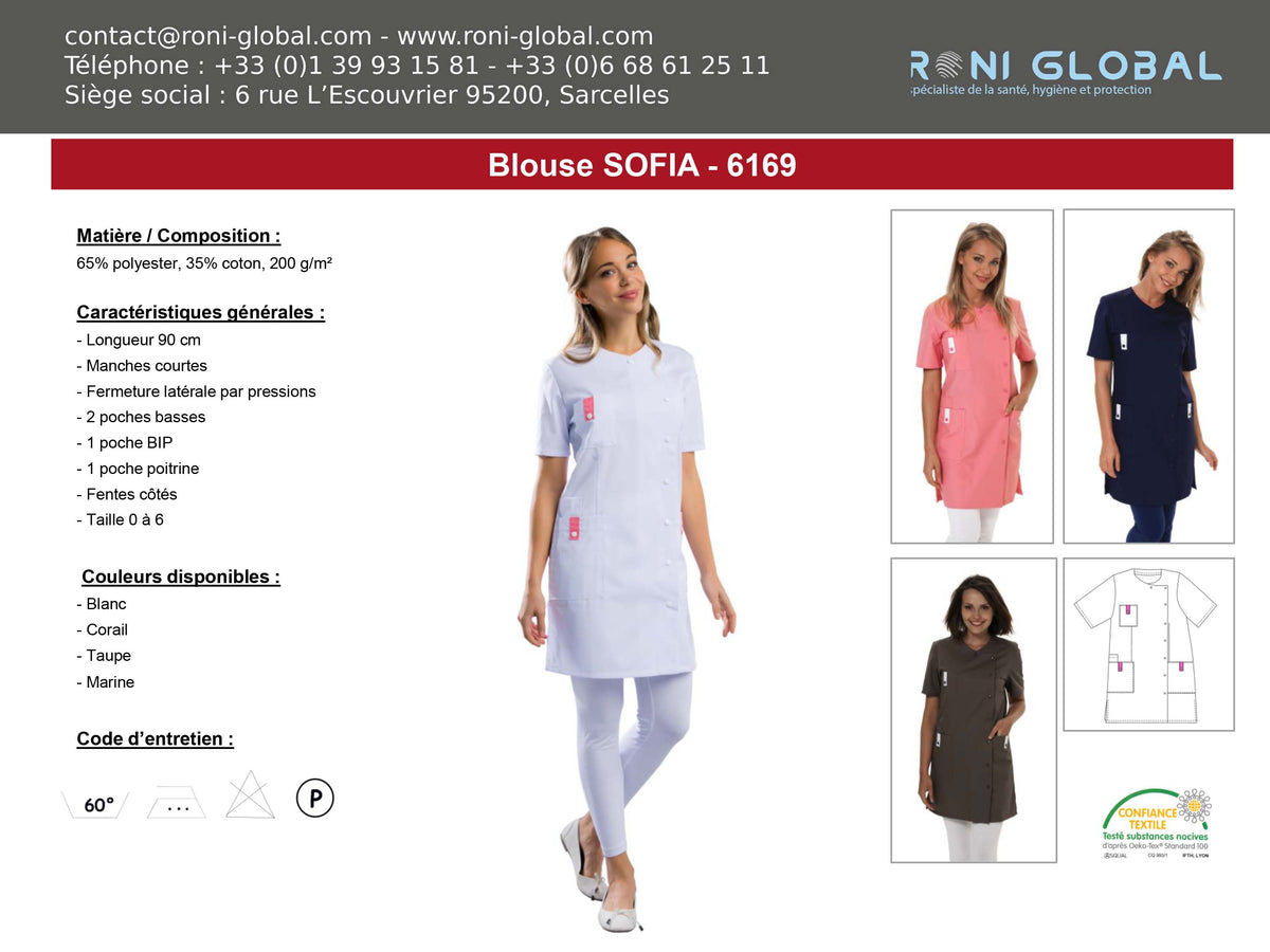 Blouse de travail femme manches courtes en coton et polyester 4 poches