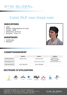 Calot PLP non tissé 0512807 (100 pièces)