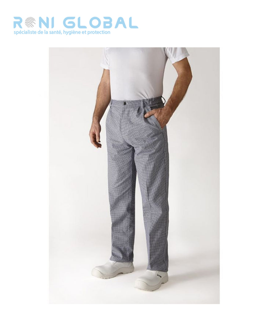 Pantalon de travail pied de poule unisexe en coton avec ceinture élastique côtés et 3 poches - OURAL ROBUR