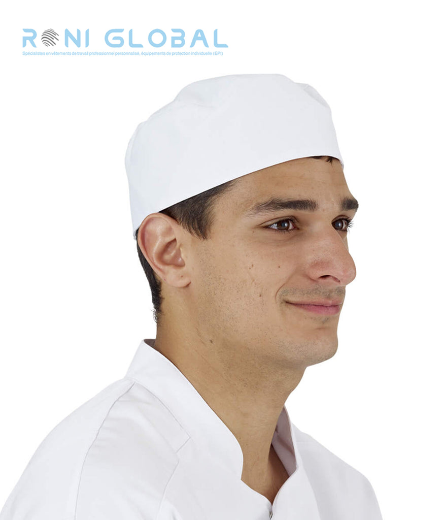 Calot de cuisine blanche réglable en coton et polyester - CALOT REMI CONFECTION