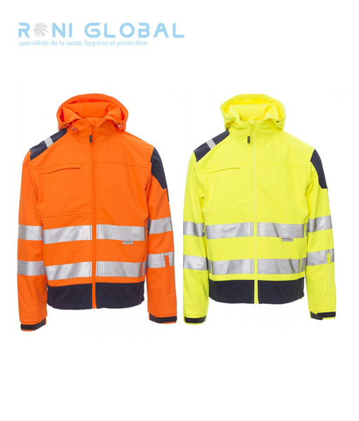 Veste de sécurité haute visibilité homme, Softshell imperméable, respirant, coupe droite en polyester 4 poches CLASS 2 - SHINE PAYPER