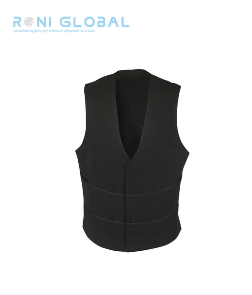 Gilet de service noir homme en polyester, viscose et élasthanne 4 poches - RIMO ROBUR