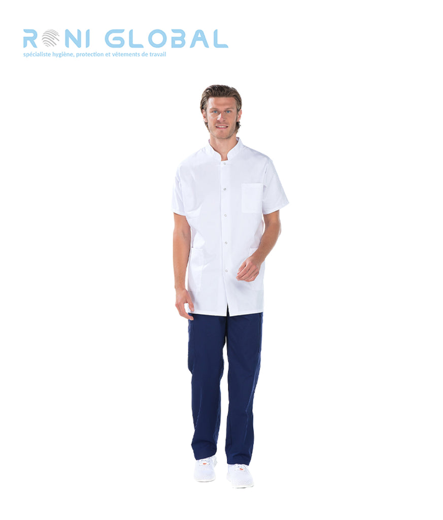 Tunique de travail blanche unisexe manches courtes 3 poches - JONAS REMI CONFECTION