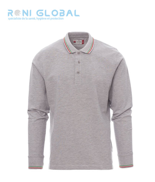 Polo de travail gris unisexe manches longues avec col et poignets tricolores, en coton et polyester - AVIAZIONE MELANGE PAYPER