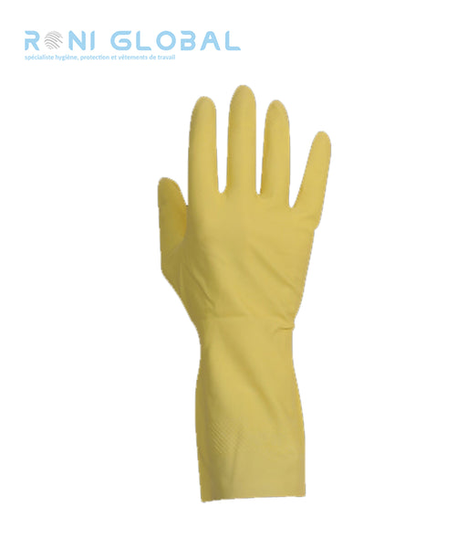 Gant de protection ménage latex jaune flocké coton - MEDIPROTEC PROMOSAC (boîte de 12 paires)