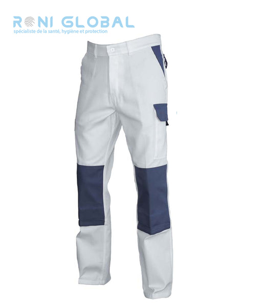 Pantalon de travail blanc avec protection genoux en coton/polyester 6 poches - PANTALON PG LENNY BLANC PBV