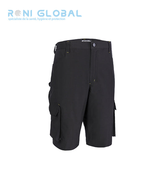 Bermuda de travail ultra stretch noir en polyester/élasthanne 7 poches - TENERIO COVERGUARD