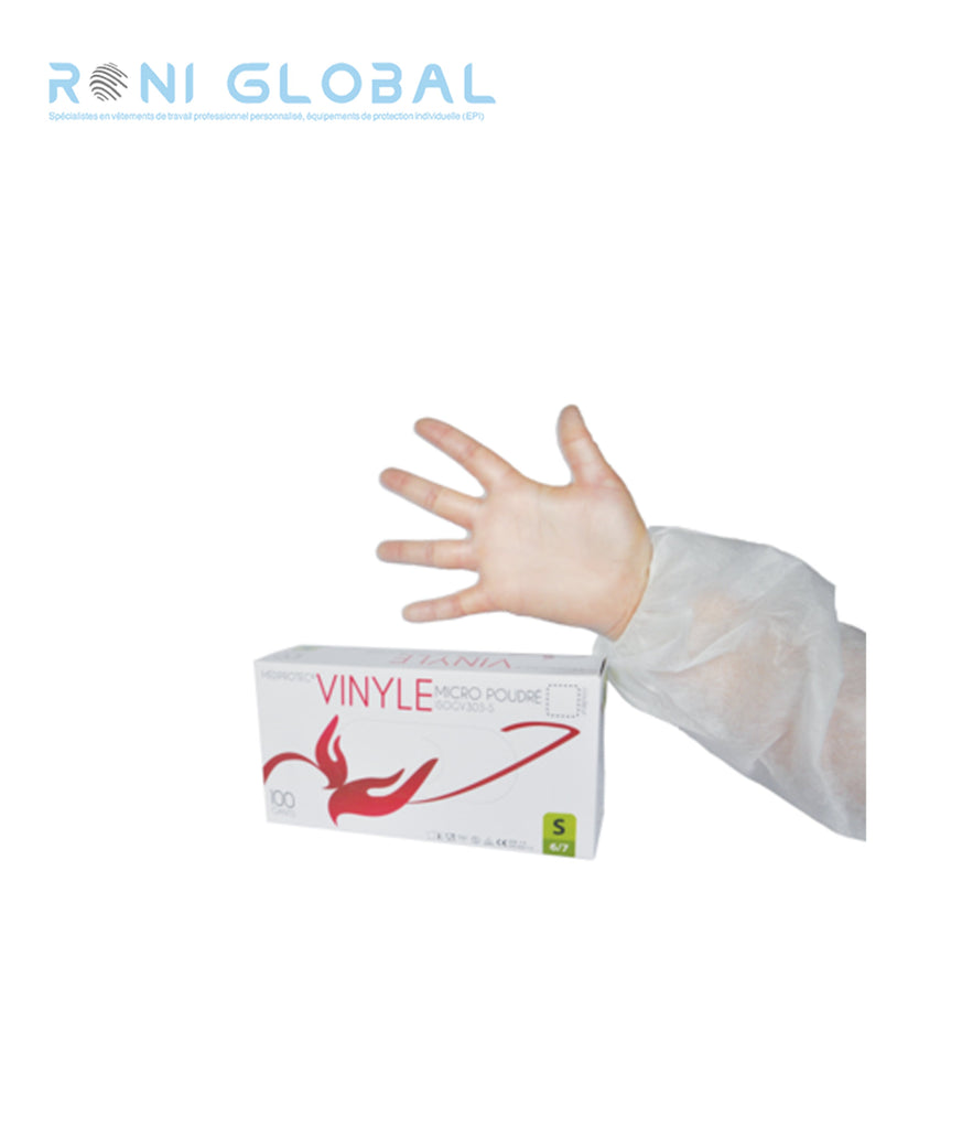 Gant en chlorure de polyvinyle jetable, transparent, résistant et souple poudré (carton de 1000 pièces) - PROMOSAC