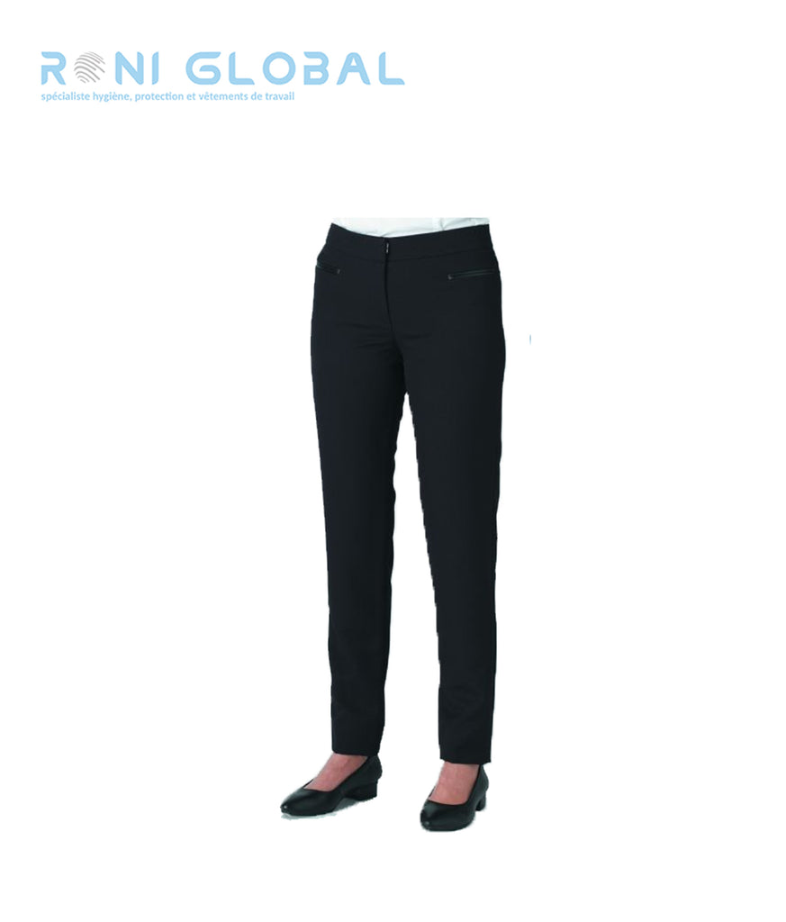 Pantalon de travail noir femme en polyester coupe slim 2 poches - ARÔME ROBUR