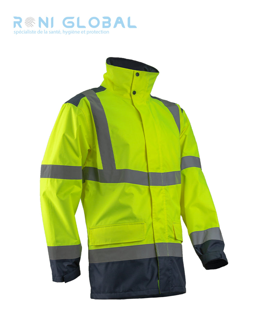 Parka de travail haute visibilité anti-pluie en polyester enduit polyuréthane 4 poches CLASS 3 - KAZAN COVERGUARD