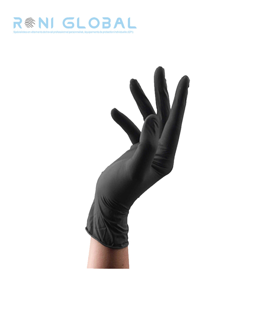 Gant en nitrile noir jetable, imperméable, antiacide TYPE B et  anti-bactérie non poudré (carton de 1000 pièces) - PROMOSAC