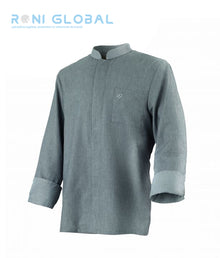 Veste de cuisine grise unisexe réversible en polyester/coton avec col officier contrasté et 1 poche - CARDIFF ROBUR