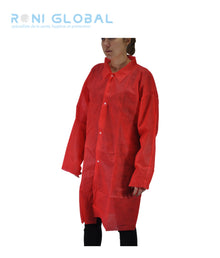 Blouse jetable sans poches rouge ou bleu en polypropylène 40 g/m2 - PROMOSAC (10 pièces)