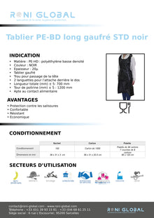 Tablier PE-BD long gaufré STD noir (1000 pièces)