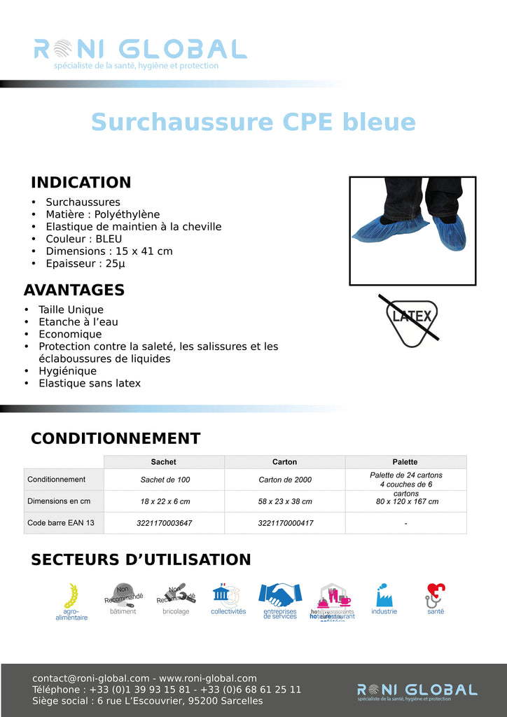 Surchaussure CPE bleue 1010809 (2000 pièces)