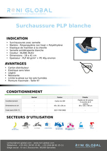 Surchaussure PLP blanche avec semelle (300 pièces)