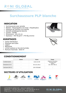 Surchaussure PLP blanche avec semelle (300 pièces)