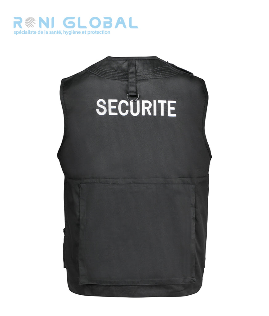 Gilet de sécurité noir, type reporter, en polyester et coton 11 poches - GILET REPORTER SECURITE CITYGUARD