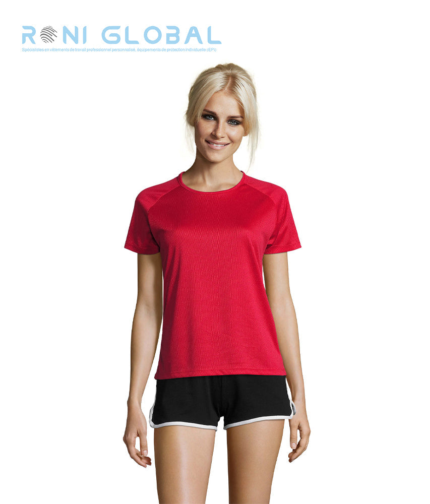 T-shirt de travail femme manches raglan, en mesh polyester effet respirant - SPORTY SOL'S
