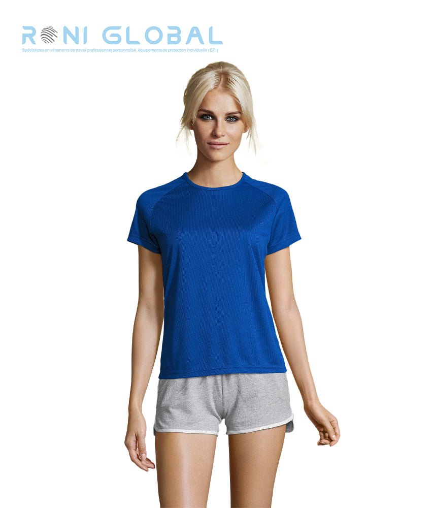 T-shirt de travail femme manches raglan, en mesh polyester effet respirant - SPORTY SOL'S