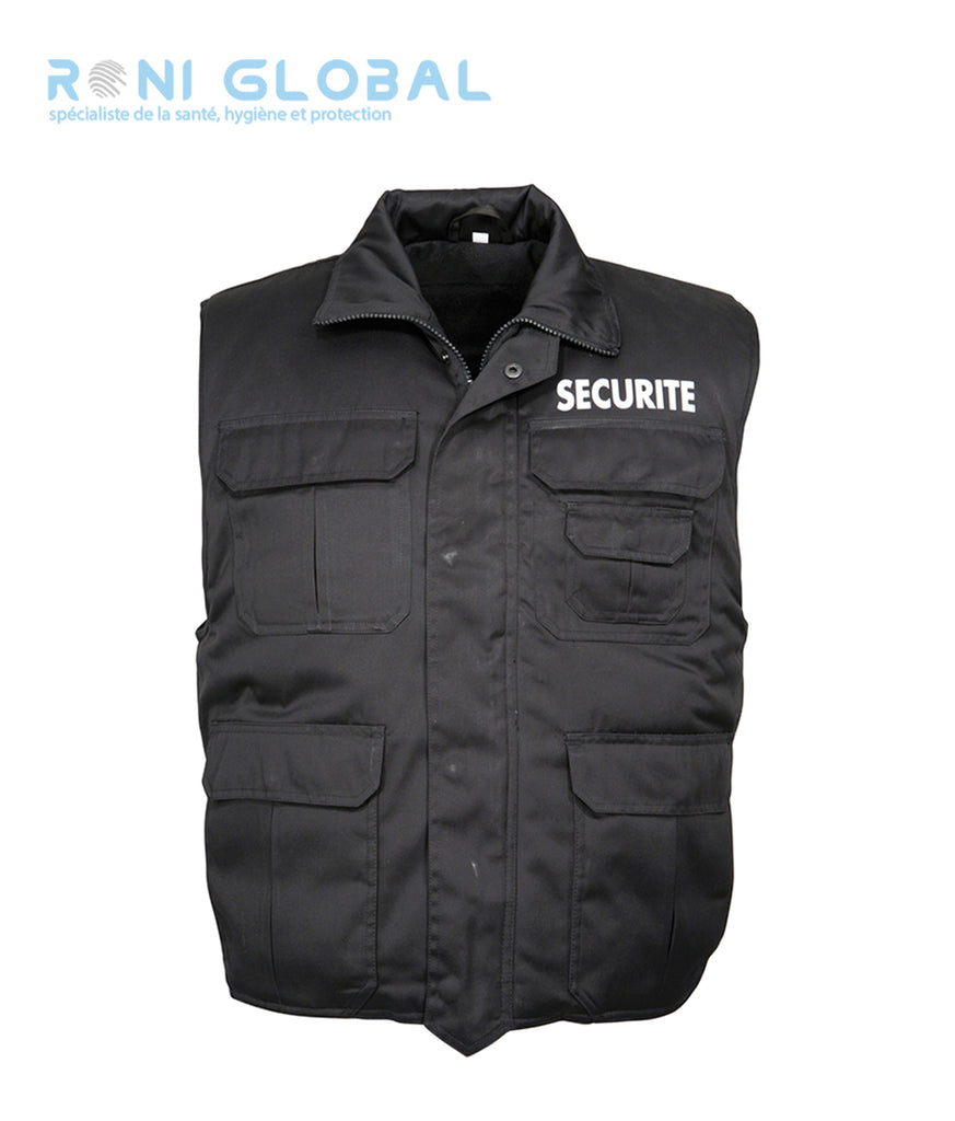 Gilet de sécurité noir, imperméable et polaire, type ranger, en polyester et coton 8 poches - GILET RANGERS SECURITE CITYGUARD