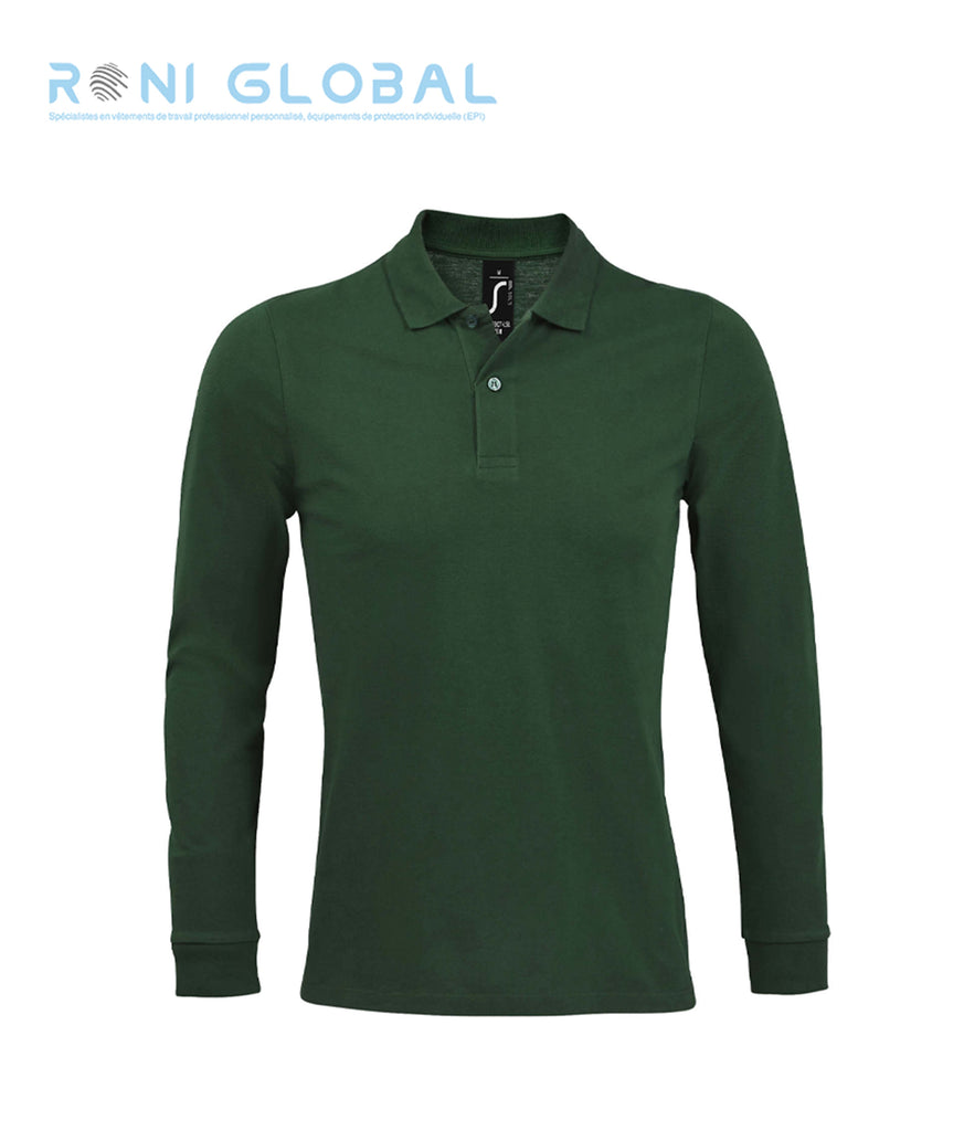 Polo de travail homme manches longues, coupe ajustée, en maille piquée coton peigné - PERFECT LSL SOL'S