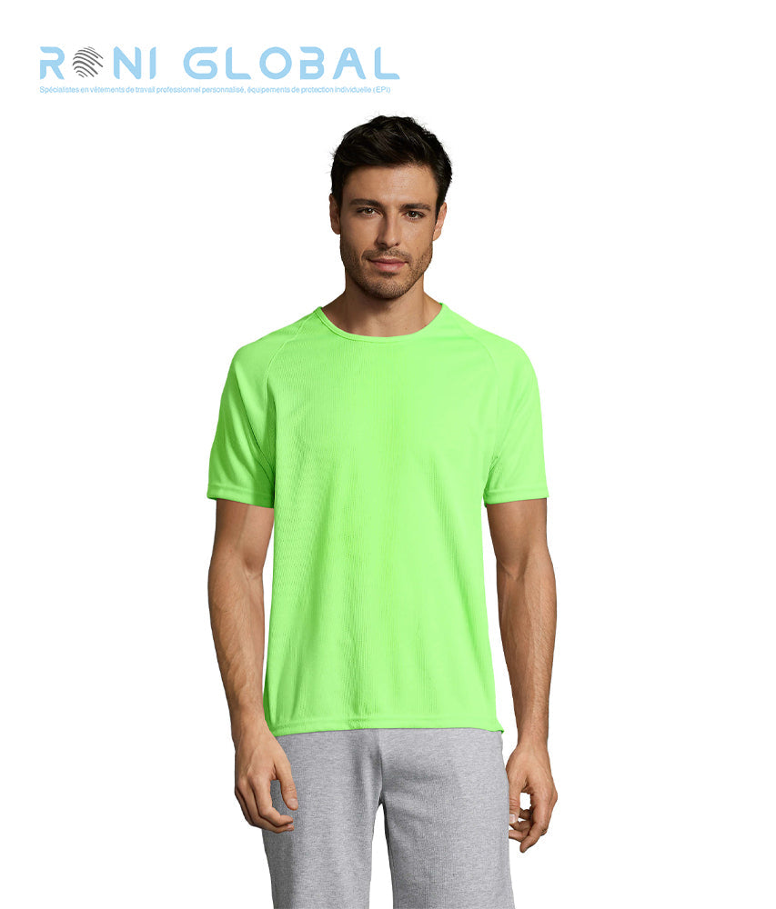 T-shirt de travail homme manches raglan, en mesh polyester effet respirant - SPORTY SOL'S