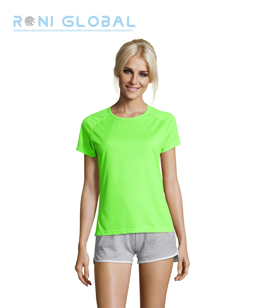 T-shirt de travail femme manches raglan, en mesh polyester effet respirant - SPORTY SOL'S