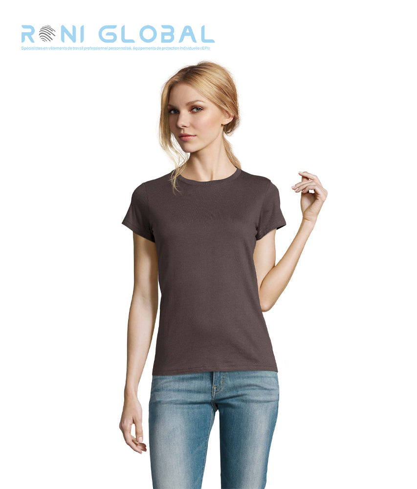 T-shirt de travail femme manches courtes, col rond, en jersey coton semi-peigné - IMPERIAL SOL'S