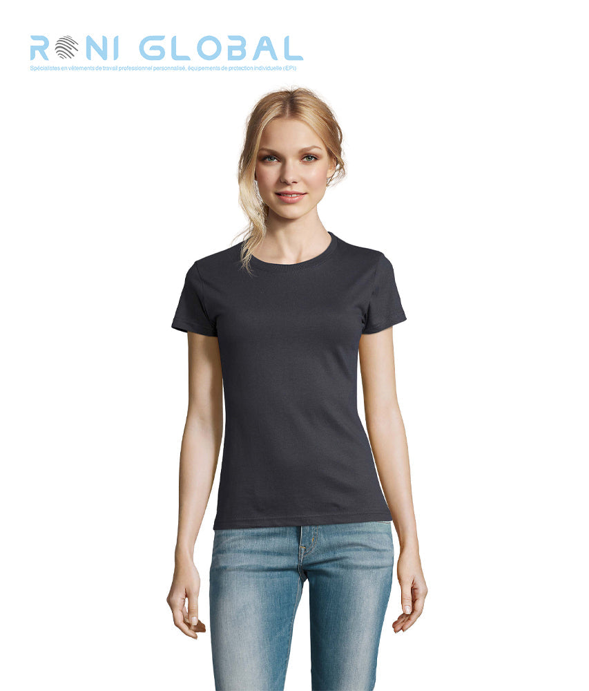 T-shirt de travail femme manches courtes, col rond, en jersey coton semi-peigné - IMPERIAL SOL'S