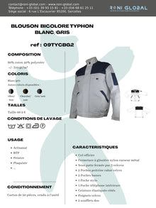 Blouson de travail blanc homme manches longues en coton/polyester 6 poches - DENNIS BLANC/GRIS PBV