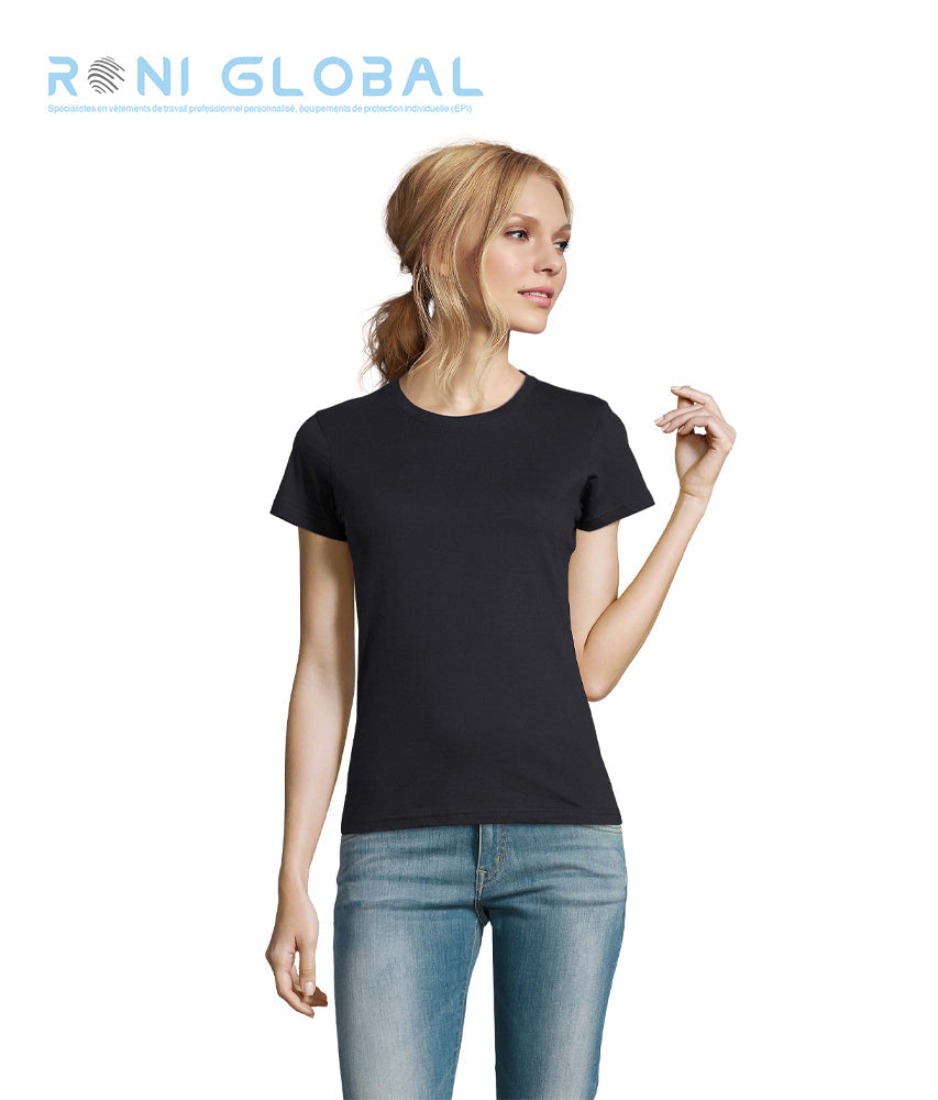 T-shirt de travail femme manches courtes, col rond, en jersey coton semi-peigné - IMPERIAL SOL'S