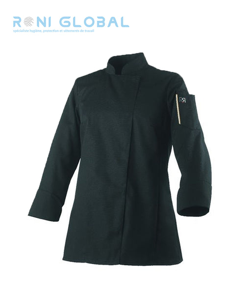 Veste de cuisine noire femme manches longues coupe slim en polyester/coton 1 poche - UNERA ML ROBUR