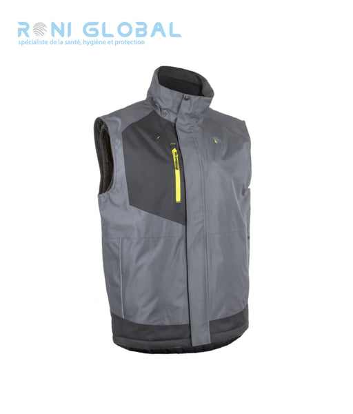 Gilet de travail anthracite imperméable anti-froid en polyester enduit PVC 5 poches - AZUKI COVERGUARD