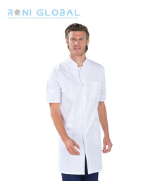 Blouse longue de travail homme blanche manches courtes en coton/polyester 3 poches - MATHIEU REMI CONFECTION