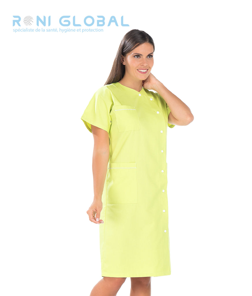 Blouse longue de travail femme manches courtes en polyester/coton 3 poches - CATHY REMI CONFECTION