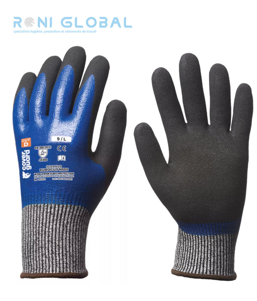 Gant de protection milieu huileux en HPPE polyamide élasthanne enduit au nitrile anti-coupure et précision CUT D - EUROCUT N555 COVERGUARD (boîte de 5 paires)