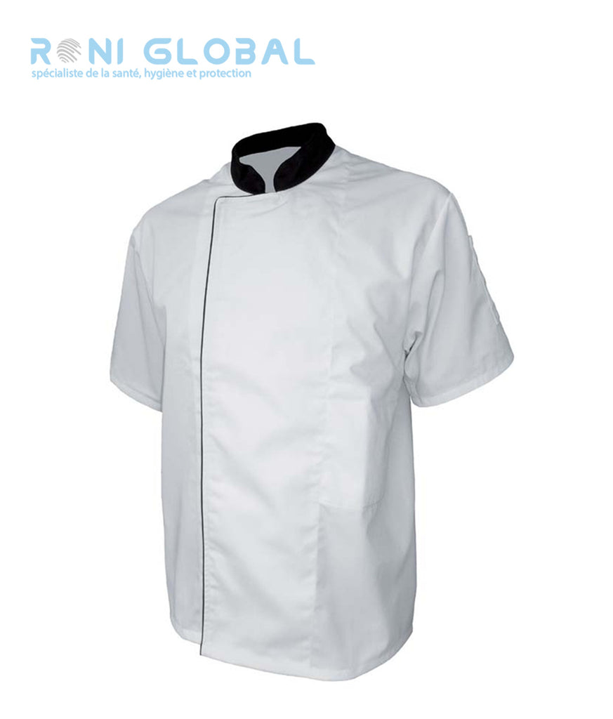 Veste de cuisine blanche manches courtes, en coton/polyester 2 poches - VESTE CUISINE MC P/C BLANC/NOIR PBV