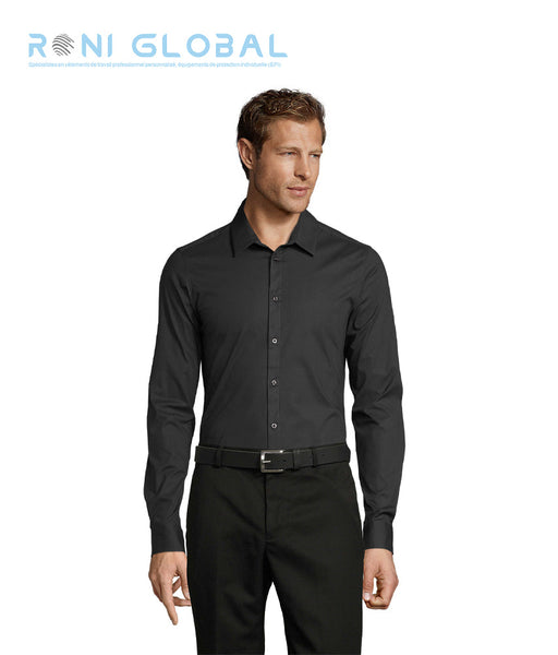 Chemise de travail homme manches longues, coupe slim, stretch, en popeline coton/élasthanne - BLAKE SOL'S