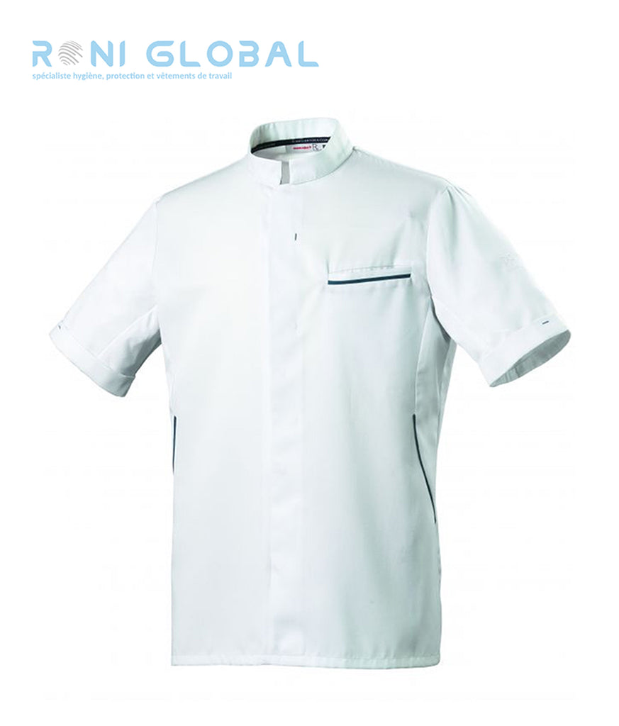 Veste de cuisine homme manches courtes, coupe slim en polyester, tencel et seaqual 1 poche - DUNES MC ROBUR