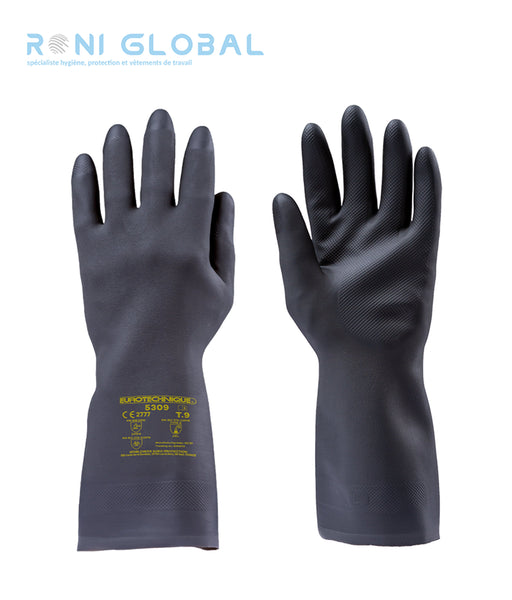 Gant de protection chimique modérée à haute enduit au néoprène noir flocké TYPE B - EUROCHEM NE5310 COVERGUARD (boîte de 10 paires)