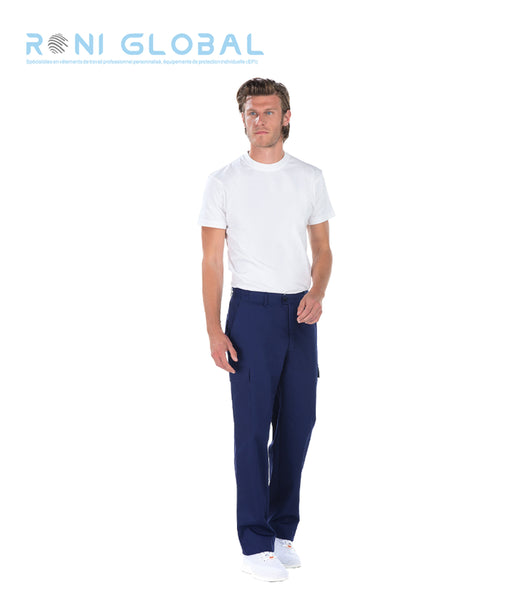 Pantalon de travail homme en coton et polyester avec ceinture élastique côtés et 5 poches - THOMAS REMI CONFECTION