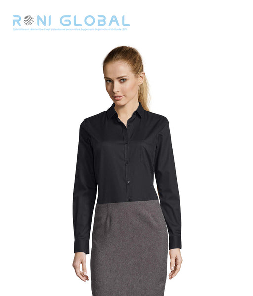 Chemise de travail femme manches longues, coupe cintrée en coton 1 poche - BUSINESS SOL'S