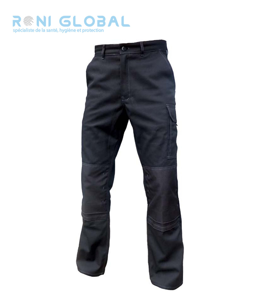 Pantalon de travail noir homme avec protection genoux, en coton/polyester sans métal et 6 poches - PANTALON PG DAVID NOIR PBV