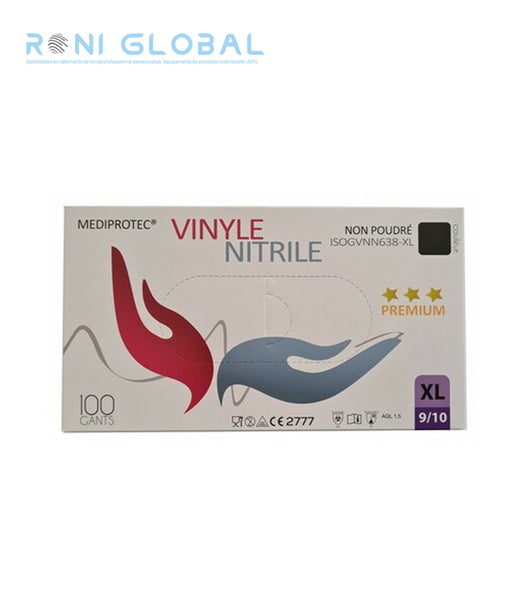 Gant en vinyle nitrile noir jetable, imperméable, antiacide TYPE B et anti-bactérie non poudré (carton de 1000 pièces) - PROMOSAC