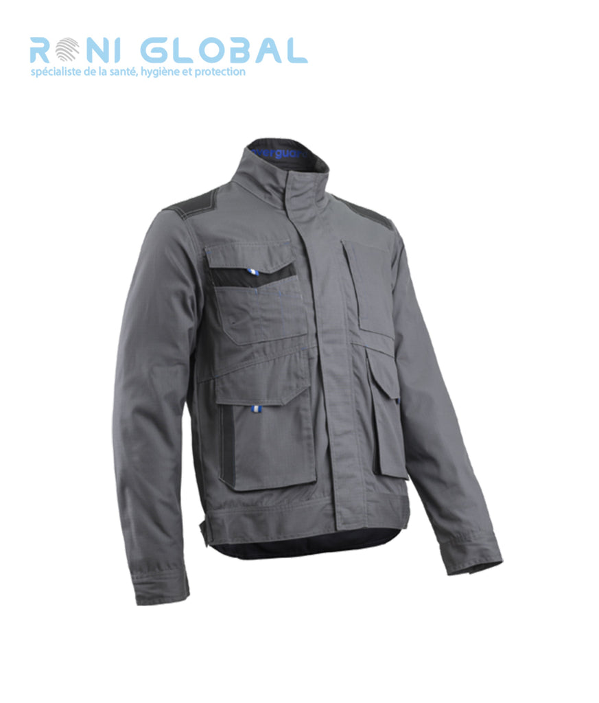 Veste de travail gris en Ripstop coton/polyester + Oxford 7 poches - ESCALA COVERGUARD