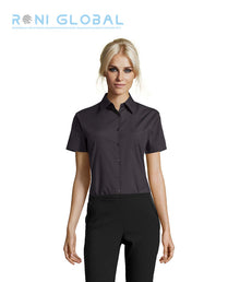 Chemise de travail femme manches courtes, coupe cintrée, en popeline polyester/coton 1 poche - ESCAPE SOL'S