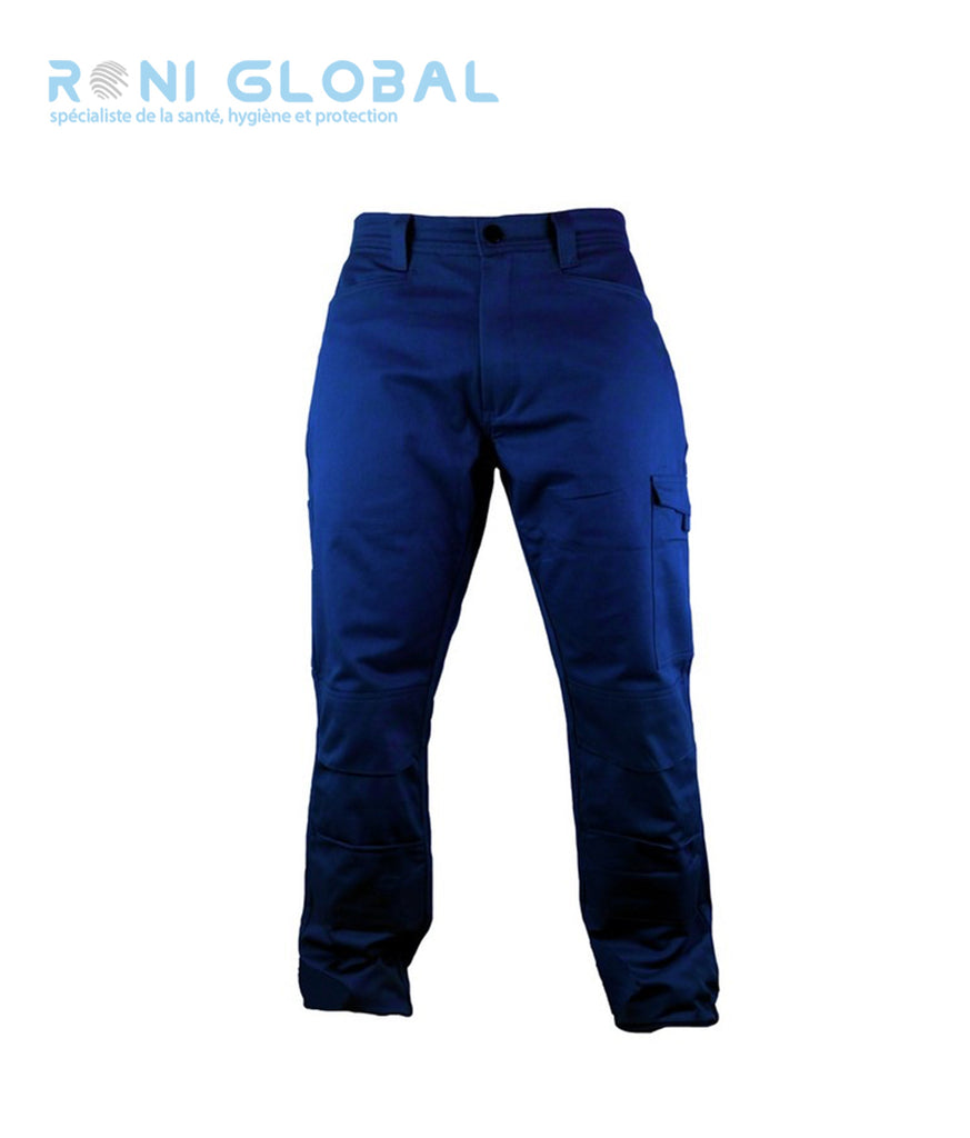 Pantalon de travail marine avec poches genoux, en coton sans métal et 5 poches - PANTALON PG EVO COTON MARINE PBV