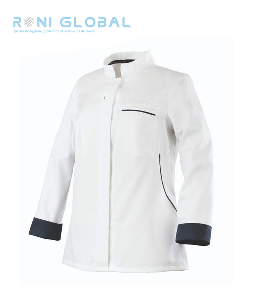 Veste de cuisine femme manches longues en polyester/tencel/seaqual, coupe slim et 1 poche - ESCALE ML ROBUR