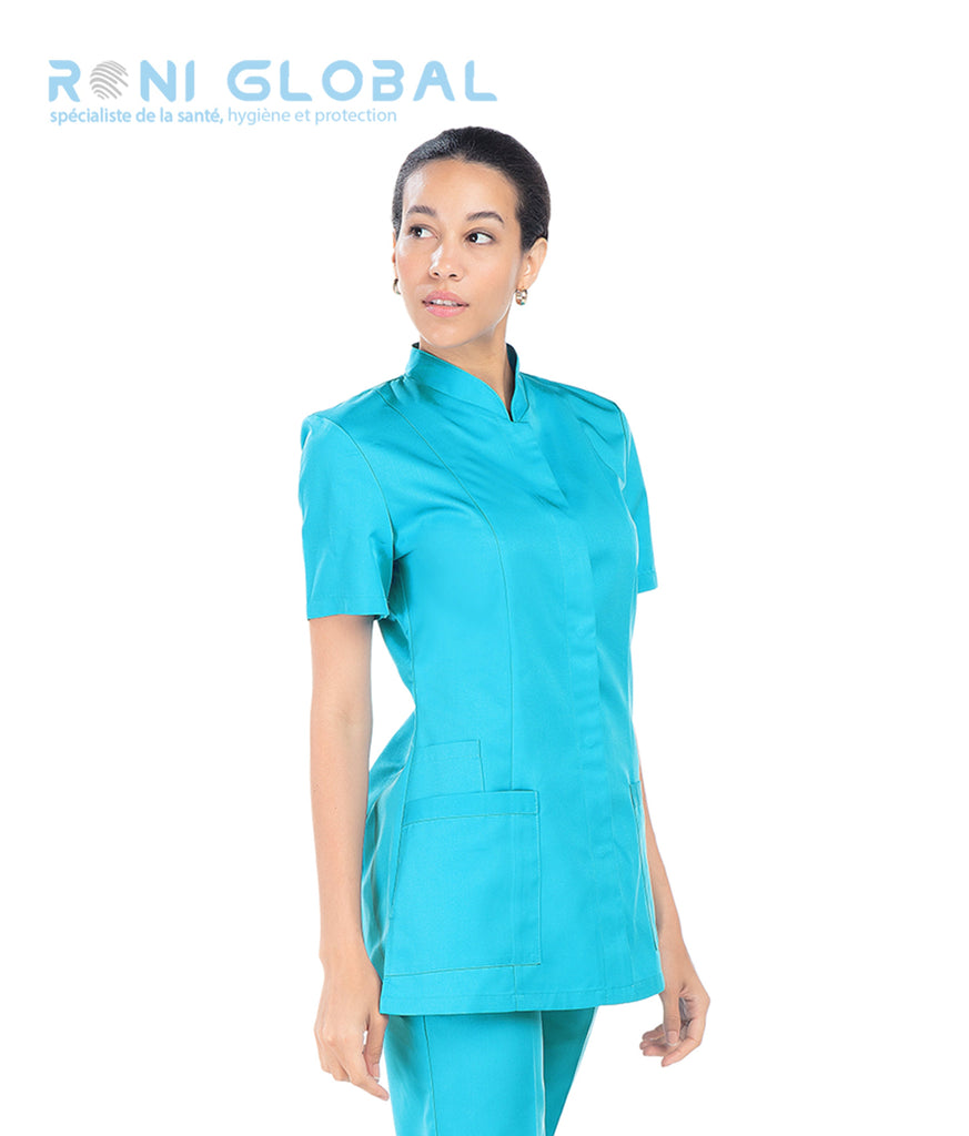 Tunique de travail femme manches courtes en tencel polyester 3